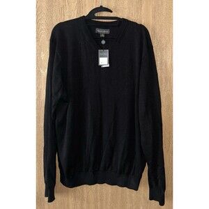 NWT Kenneth Roberts Platinum Men Sweater Silk/cotton Light Wgt. V Neck Black XXL